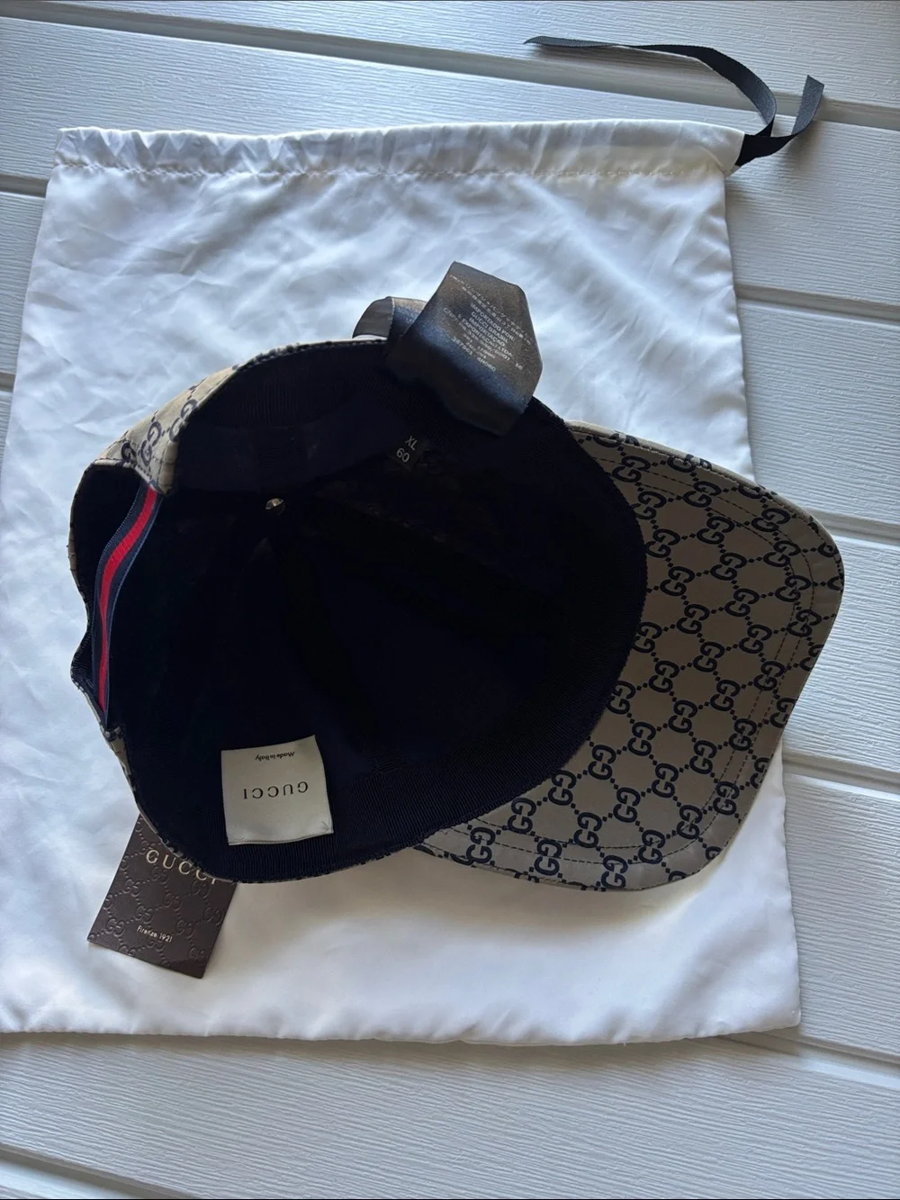 Gucci Beige and Navy Monogram Baseball Cap